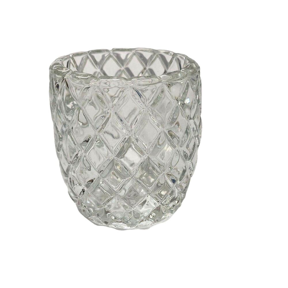 Vintage HomCo Votive Candle Holder Clear Cut Glass Crystal Diamond Pattern